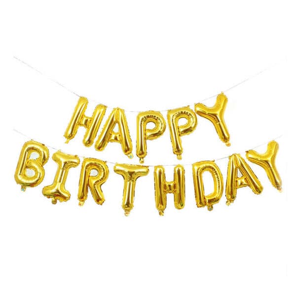 Надпись F, Happy birthday, золото, размер буквы 16"