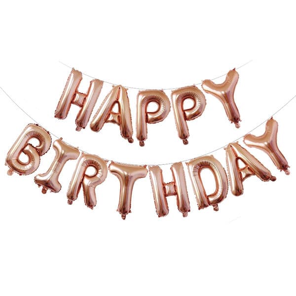 Надпись F, Happy birthday, розовое золото, размер буквы 16"
