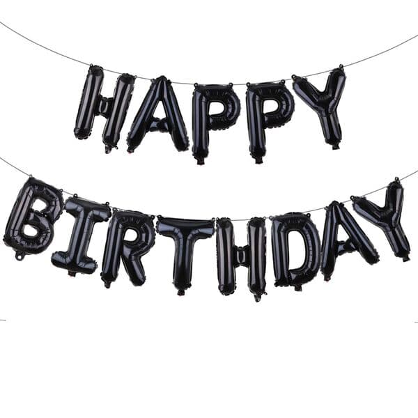 Надпись F, Happy birthday, черный, размер буквы 16"