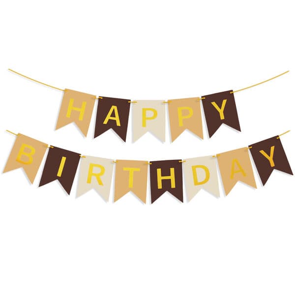 Гирлянда Флажки, Happy Birthday, Бежевый микс/Золото, Металлик, 500 см, 16*12 см