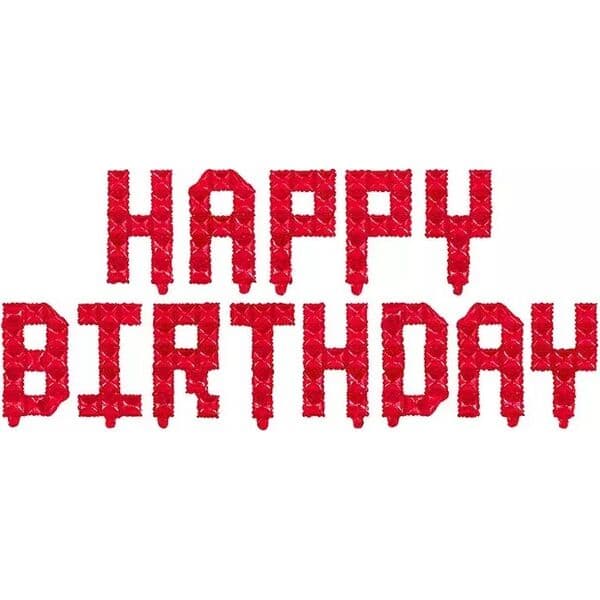 Надпись F, Happy Birthday, Пиксели, Красный, размер буквы 16"